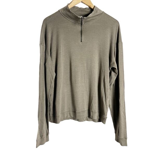 Armani Collezioni Olive Green Silk Blend Quarter Zip Pullover Sweater Size Large